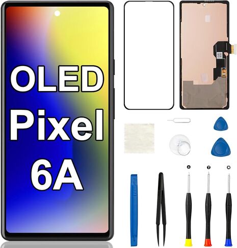 لشاشة Google Pixel 6A OLED البديلة التي تعمل باللمس، محول رقمي لشاشة LCD مجموعة كاملة مع مجموعة أدوات إصلاح موديل GX7AS GB62Z G1AZG 6.1 بوصة (يدعم بصمة الإصبع) in Kuwait