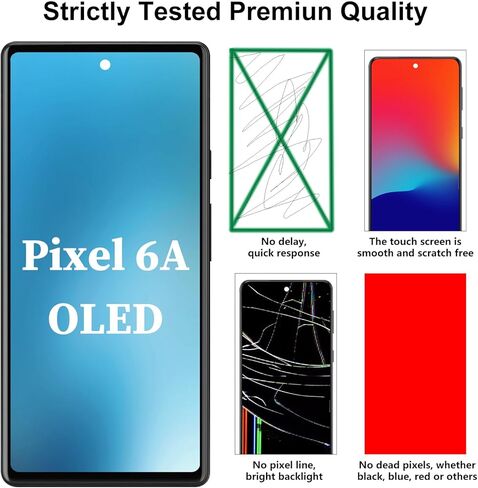 لشاشة Google Pixel 6A OLED البديلة التي تعمل باللمس، محول رقمي لشاشة LCD مجموعة كاملة مع مجموعة أدوات إصلاح موديل GX7AS GB62Z G1AZG 6.1 بوصة (يدعم بصمة الإصبع) in Kuwait