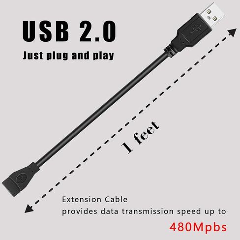 كابل تمديد USB قصير بطول 1 قدم 5 حزم، سلك تمديد USB A 2.0 ذكر إلى أنثى لبلاي ستيشن وإكس بوكس ​​ومحرك فلاش والطابعة والماوس ولوحة المفاتيح وسرعة نقل 480 ميجابت في الثانية in Kuwait