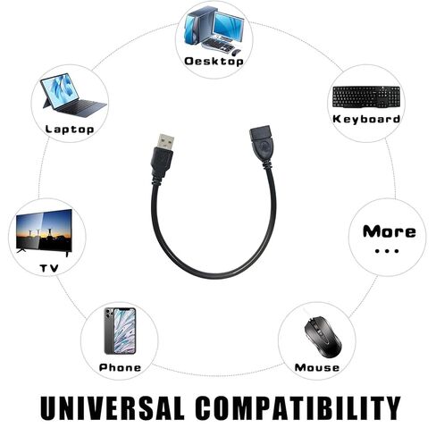 كابل تمديد USB قصير بطول 1 قدم 5 حزم، سلك تمديد USB A 2.0 ذكر إلى أنثى لبلاي ستيشن وإكس بوكس ​​ومحرك فلاش والطابعة والماوس ولوحة المفاتيح وسرعة نقل 480 ميجابت في الثانية in Kuwait