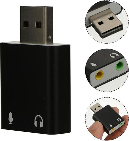 BESPORTBLE 1 USB بطاقة صوت ستيريو خارجية من الألومنيوم ومحول صوت بدون محرك لأجهزة الكمبيوتر المحمول وسطح المكتب والبث المباشر وKtv باللون الأسود in Kuwait