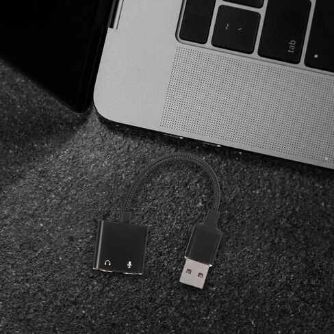 GALPADA خارجي USB بطاقة الصوت سماعة الرأس ميكروفون محول كابل الفاصل للكمبيوتر المحمول والكمبيوتر اللوحي، محول مقبس سماعة الرأس مع محول ميكروفون الصوت الأسود لأجهزة الكمبيوتر in Kuwait