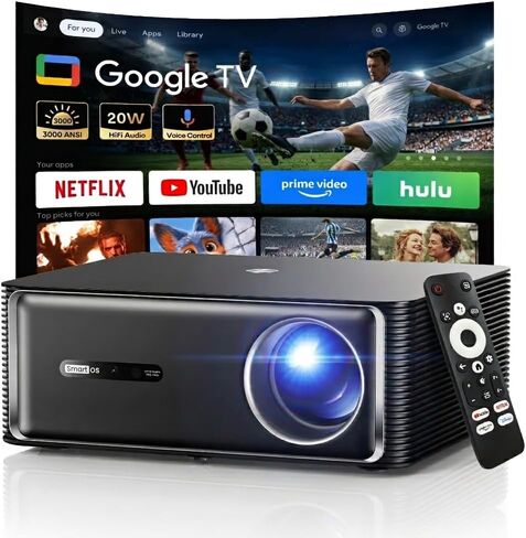1500 ANSI Google TV Smart Projector - 4K Projector with WiFi and Bluetooth, 20W HiFi Speakers Outdoor Movie Proyector, Auto Focus & Keystone Projector for Home Theater Indoor in Saudi Arabia