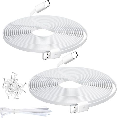 Flat USB A to USB C Extension Long Cable 10FT/3M with Fixing Nails and Ties 2Pack Charging Cord for Security Camera Tapo C120, Eufy S3 Pro, Wyze, Blink, Black in Kuwait
