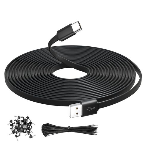 Flat USB A to USB C Extension Long Cable 10FT/3M with Fixing Nails and Ties 2Pack Charging Cord for Security Camera Tapo C120, Eufy S3 Pro, Wyze, Blink, Black in Saudi Arabia