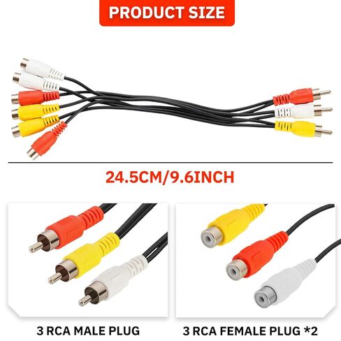 كابل مقسم ZZJMCH RCA، مقسم كابل AV 3 مقبس أنثى RCA إلى 6 مقبس ذكر RCA RCA Y تمديد مقسم الصوت/الفيديو، كابل محول AV، مقسم الصوت والفيديو in Kuwait