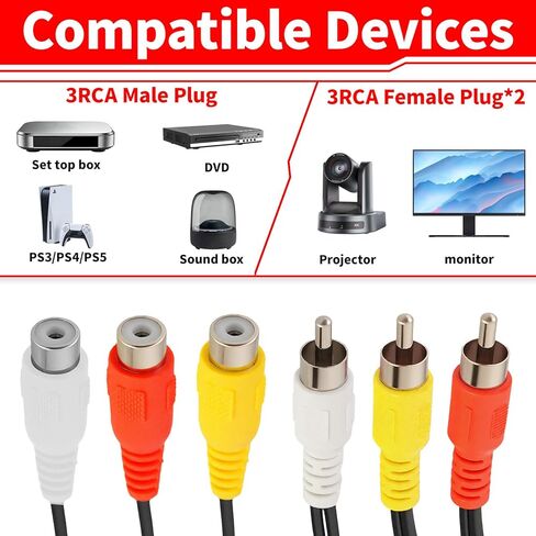 كابل مقسم ZZJMCH RCA، مقسم كابل AV 3 مقبس أنثى RCA إلى 6 مقبس ذكر RCA RCA Y تمديد مقسم الصوت/الفيديو، كابل محول AV، مقسم الصوت والفيديو in Kuwait