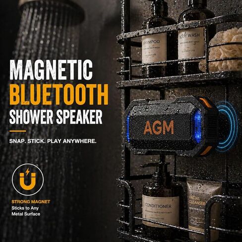 AGM MagROCK Magnetic Bluetooth Speaker, IP67 Waterproof & Floatable, Strong Magnet Mount for Fridge & Toolbox, Drop-Proof Rugged Portable with RGB Lights, TWS Stereo, for Shower, Garage, Outdoor in Kuwait