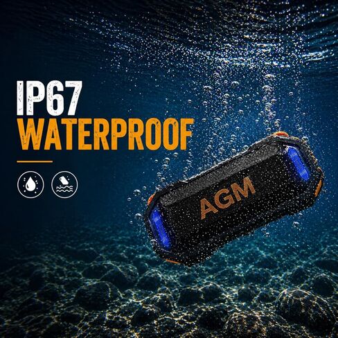 AGM MagROCK Magnetic Bluetooth Speaker, IP67 Waterproof & Floatable, Strong Magnet Mount for Fridge & Toolbox, Drop-Proof Rugged Portable with RGB Lights, TWS Stereo, for Shower, Garage, Outdoor in Kuwait