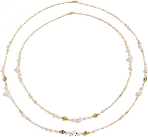 2Pcs Pearl Long Chain Necklace,Multi-layered Bead Clavicle Necklace,Bridal Wedding Pearl Chest Body Chain,Sexy Metal Flower Neck Chain Jewelry for Women in Saudi Arabia