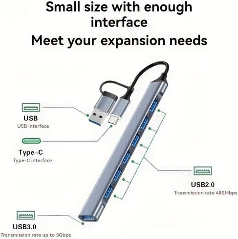 موزع USB 1 إلى 7، اتصال عالي السرعة بدون تأخير، موزع توسيع USB 3.0/2.0 سريع 7 في 2 in Kuwait