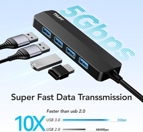 موزع USB 3.0، TSUPY 4 منافذ USB موزع USB 3.0 موسع متعدد المنافذ فائق النحافة لأجهزة الكمبيوتر المحمول، سطح المكتب، الكمبيوتر الشخصي، محرك فلاش، محرك الأقراص الصلبة، الكاميرا، لوحة المفاتيح، الماوس in Saudi Arabia