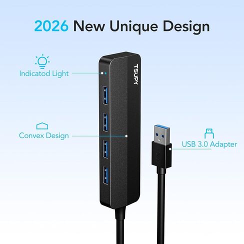 موزع USB 3.0، TSUPY 4 منافذ USB موزع USB 3.0 موسع متعدد المنافذ فائق النحافة لأجهزة الكمبيوتر المحمول، سطح المكتب، الكمبيوتر الشخصي، محرك فلاش، محرك الأقراص الصلبة، الكاميرا، لوحة المفاتيح، الماوس in Saudi Arabia