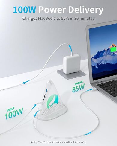 حزمة محور مزدوج: موزع USB 3.0 ذو 7 منافذ + موزع HDMI USB-C 8 في 1 أبيض مع 4K@30 هرتز، 100 واط PD، فتحات SD/TF، ​​إضاءة RGB - مجموعة توسيع الكل في واحد لأجهزة MacBook، والكمبيوتر المحمول، والكمبيوتر الشخصي in Kuwait