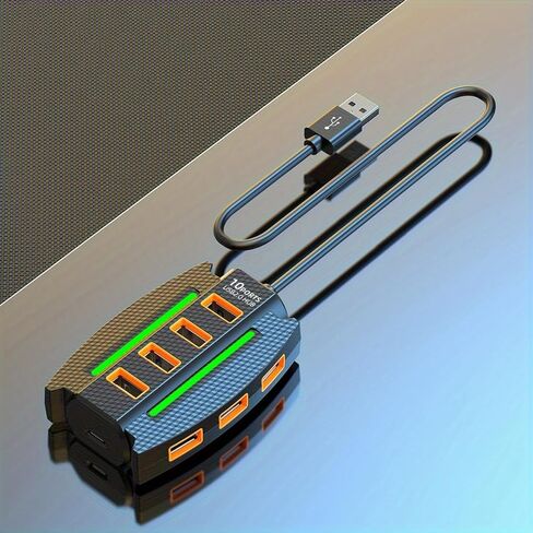 1 قطعة محور USB 2.0 عالي السرعة 10 منافذ مع أضواء RGB، مقسم متعدد الأجهزة ونقل البيانات، التوصيل والتشغيل، أقصى جهد تشغيل 36 فولت، لملحقات الكمبيوتر in Kuwait