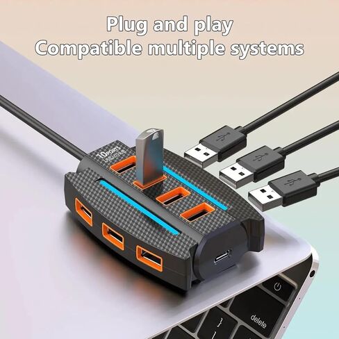 1 قطعة محور USB 2.0 عالي السرعة 10 منافذ مع أضواء RGB، مقسم متعدد الأجهزة ونقل البيانات، التوصيل والتشغيل، أقصى جهد تشغيل 36 فولت، لملحقات الكمبيوتر in Kuwait