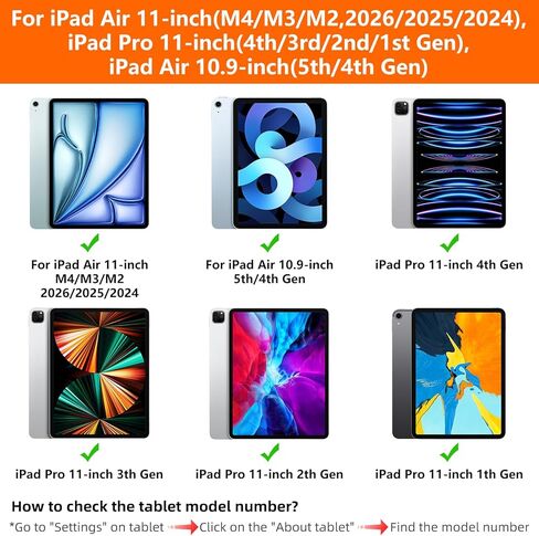 Magic Keyboard Case for iPad Air 11-inch(M4/M3/M2,2026/2025/2024),iPad Pro 11-inch(4th/3rd/2nd/1st Gen)&iPad Air 10.9-inch(5th/4th Gen),Multi-Touch Trackpad, 6-Row Keys 7 Color Backlit Keyboard,Black in Kuwait