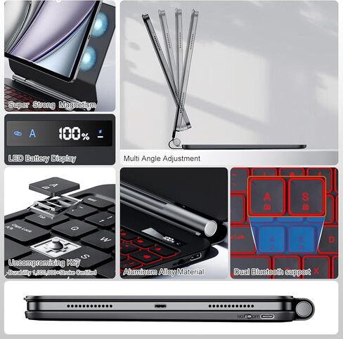 Magic Keyboard Case for iPad Air 11-inch(M4/M3/M2,2026/2025/2024),iPad Pro 11-inch(4th/3rd/2nd/1st Gen)&iPad Air 10.9-inch(5th/4th Gen),Multi-Touch Trackpad, 6-Row Keys 7 Color Backlit Keyboard,Black in Kuwait