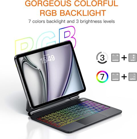 Magic Keyboard Case for iPad Air 11-inch(M4/M3/M2,2026/2025/2024),iPad Pro 11-inch(4th/3rd/2nd/1st Gen)&iPad Air 10.9-inch(5th/4th Gen),Multi-Touch Trackpad, 6-Row Keys 7 Color Backlit Keyboard,Black in Kuwait