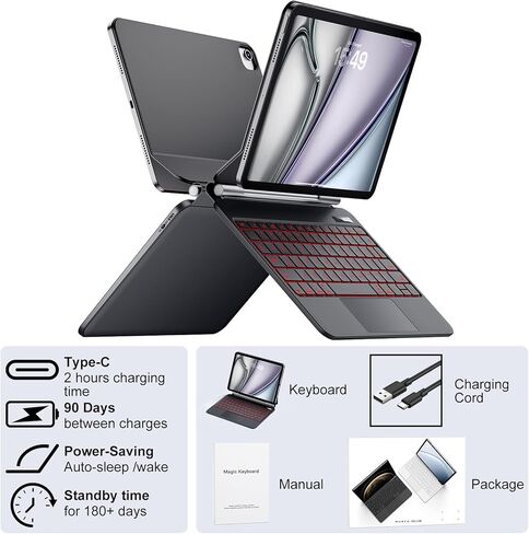 Magic Keyboard Case for iPad Air 11-inch(M4/M3/M2,2026/2025/2024),iPad Pro 11-inch(4th/3rd/2nd/1st Gen)&iPad Air 10.9-inch(5th/4th Gen),Multi-Touch Trackpad, 6-Row Keys 7 Color Backlit Keyboard,Black in Kuwait