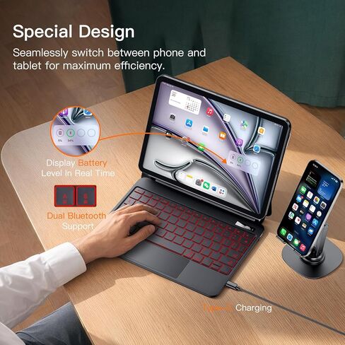 Magic Keyboard Case for iPad Air 11-inch(M4/M3/M2,2026/2025/2024),iPad Pro 11-inch(4th/3rd/2nd/1st Gen)&iPad Air 10.9-inch(5th/4th Gen),Multi-Touch Trackpad, 6-Row Keys 7 Color Backlit Keyboard,Black in Kuwait