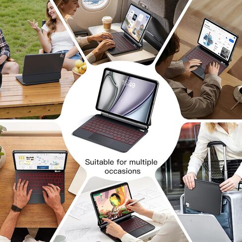 Magic Keyboard Case for iPad Air 11-inch(M4/M3/M2,2026/2025/2024),iPad Pro 11-inch(4th/3rd/2nd/1st Gen)&iPad Air 10.9-inch(5th/4th Gen),Multi-Touch Trackpad, 6-Row Keys 7 Color Backlit Keyboard,Black in Kuwait