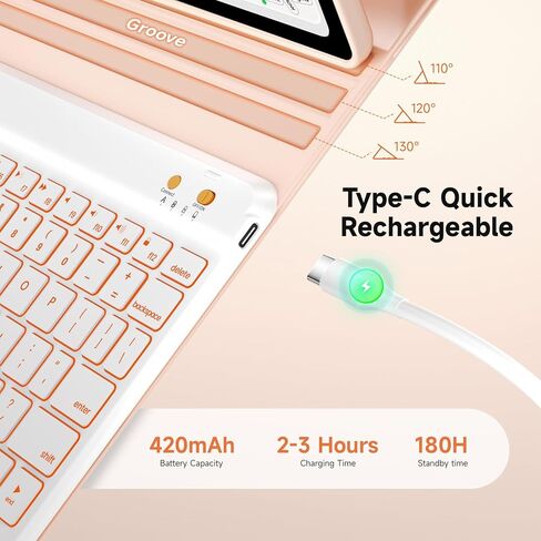 حافظة لوحة مفاتيح لجهاز iPad 9th/8th/7th Generation 10.2 بوصة، حافظة iPad Pro 10.5 بوصة قابلة للدوران 360 درجة مع حامل قلم رصاص، غطاء فوليو للوحة مفاتيح بلوتوث بإضاءة خلفية 7 ألوان (ذهبي وردي) in Kuwait