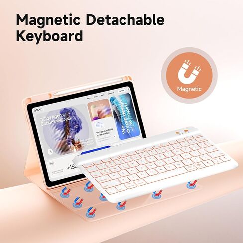 حافظة لوحة مفاتيح لجهاز iPad 9th/8th/7th Generation 10.2 بوصة، حافظة iPad Pro 10.5 بوصة قابلة للدوران 360 درجة مع حامل قلم رصاص، غطاء فوليو للوحة مفاتيح بلوتوث بإضاءة خلفية 7 ألوان (ذهبي وردي) in Kuwait