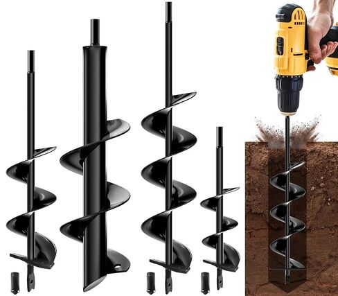 لقمة مثقاب للزراعة، 4 عبوات من مثاقب الحديقة - 1.6 × 8.7، 2 × 14.6، 2.4 × 16.5، 3.5 × 15.8 بوصة، مثقاب أرضي حلزوني لأداة زرع اللمبة وحفار ما بعد الثقب، متوافق مع محرك سداسي مقاس 3/8 بوصة in Kuwait