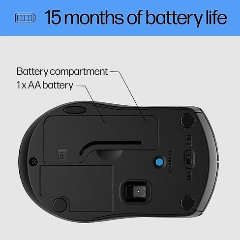 HP Wireless Gaming Mouse - 15-Month Battery, Side Grips for Control, Travel-Friendly, Blue LED, Powerful 1600 DPI Optical Sensor, Compatible with Wins PC/Laptop, Mac, Chromebook in Kuwait