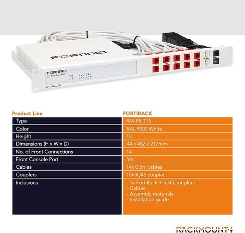 طقم حامل حامل IT لـ Fortinet FortiGate 80F / 81F / 80F-Bypass - 1U 19 بوصة - منافذ أمامية (RM-FR-T15) in Kuwait