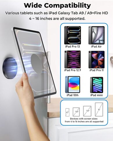 حامل مغناطيسي للتابلت للثلاجة، حامل iPad لاصق لثلاجة المطبخ، عصا N52 قوية على الوسادة متوافقة مع iPad Pro/Air/Mini، Galaxy Tab، iPhone (4.7-16 بوصة) in Kuwait