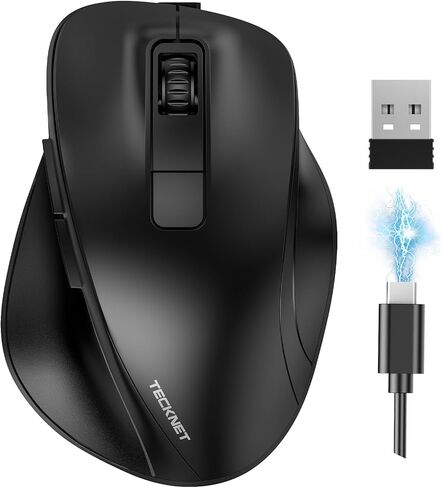 TECKNET ماوس لاسلكي، ماوس بلوتوث (BT5.0/3.0 و2.4G) ماوس صامت قابل لإعادة الشحن 4800 نقطة في البوصة، فئران كمبيوتر مع مستقبل USB A، ماوس بصري لاسلكي مريح لأجهزة الكمبيوتر المحمول/Mac/PC، أسود in Saudi Arabia