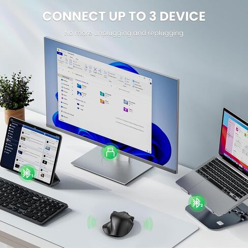 TECKNET ماوس لاسلكي، ماوس بلوتوث (BT5.0/3.0 و2.4G) ماوس صامت قابل لإعادة الشحن 4800 نقطة في البوصة، فئران كمبيوتر مع مستقبل USB A، ماوس بصري لاسلكي مريح لأجهزة الكمبيوتر المحمول/Mac/PC، أسود in Saudi Arabia
