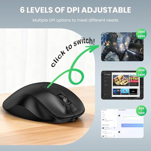 TECKNET ماوس لاسلكي، ماوس بلوتوث (BT5.0/3.0 و2.4G) ماوس صامت قابل لإعادة الشحن 4800 نقطة في البوصة، فئران كمبيوتر مع مستقبل USB A، ماوس بصري لاسلكي مريح لأجهزة الكمبيوتر المحمول/Mac/PC، أسود in Saudi Arabia