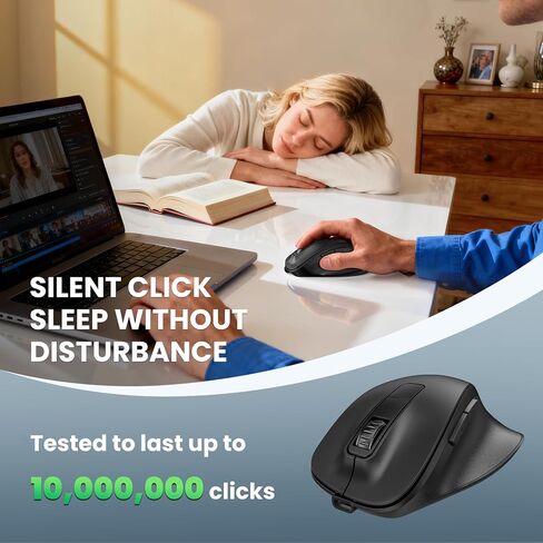 TECKNET ماوس لاسلكي، ماوس بلوتوث (BT5.0/3.0 و2.4G) ماوس صامت قابل لإعادة الشحن 4800 نقطة في البوصة، فئران كمبيوتر مع مستقبل USB A، ماوس بصري لاسلكي مريح لأجهزة الكمبيوتر المحمول/Mac/PC، أسود in Saudi Arabia