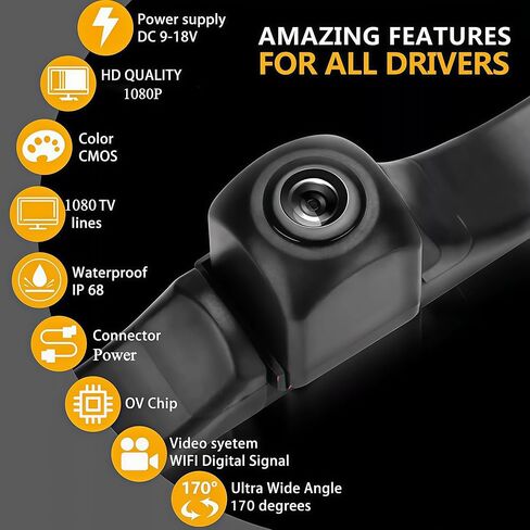 Wireless Backup Camera AHD 1080P License Plate Camera for iPhone iPad Android Smart Phones Clear Night Vision IP68 Waterproof Rear/Front View Reverse Camera for Sedans SUV MPV Van Pickup in Kuwait