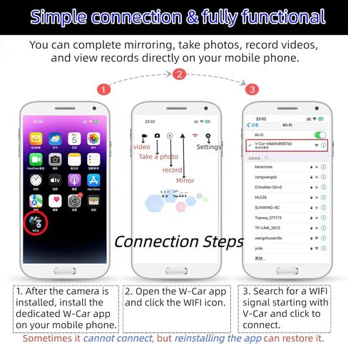 Wireless Backup Camera AHD 1080P License Plate Camera for iPhone iPad Android Smart Phones Clear Night Vision IP68 Waterproof Rear/Front View Reverse Camera for Sedans SUV MPV Van Pickup in Kuwait