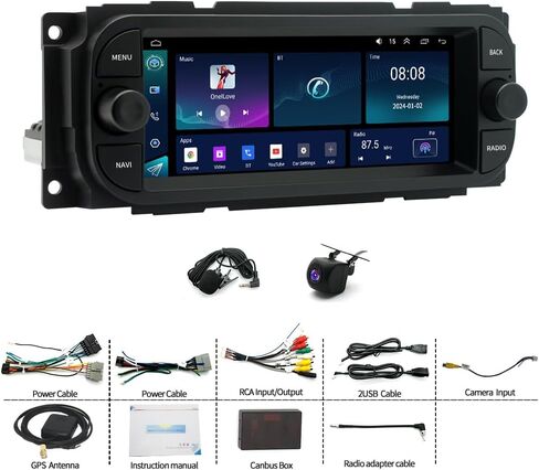 ستيريو راديو السيارة لكرايسلر 300M 1999-2004 وحدة رأس مزدوجة Din مع Carplay لاسلكي Android Auto، شاشة لمس 6.86 بوصة Android 14 راديو السيارة مع GPS بلوتوث WiFi EQ Mirror Link SWC Backup Cam، 2+64G in Kuwait