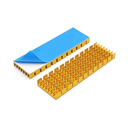 2Pcs Anodized Aluminum Heat Sink with Blue Pre-Applied Thermal Adhesive Tape, 70×22×6mm Slim Cooling Radiator Fin for Electronic Chip Motherboard Router Set-Top Box Thermoelectric Peltier, Gold in Kuwait
