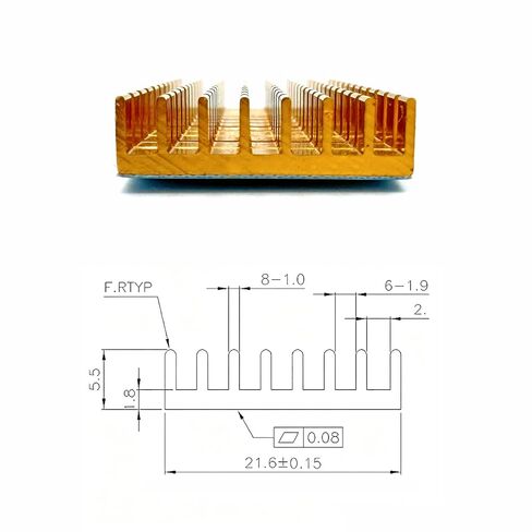 2Pcs Anodized Aluminum Heat Sink with Blue Pre-Applied Thermal Adhesive Tape, 70×22×6mm Slim Cooling Radiator Fin for Electronic Chip Motherboard Router Set-Top Box Thermoelectric Peltier, Gold in Kuwait