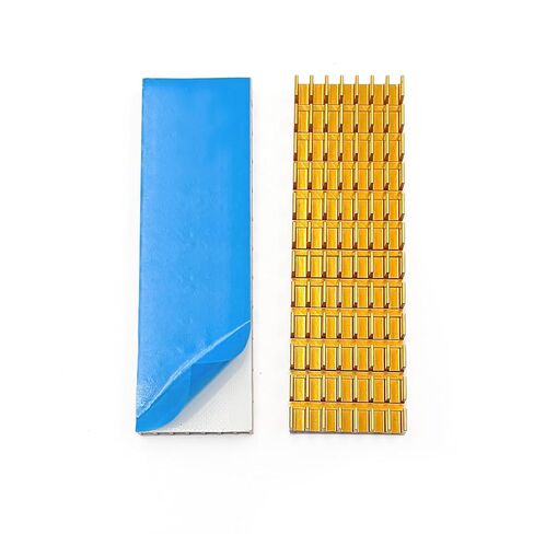 2Pcs Anodized Aluminum Heat Sink with Blue Pre-Applied Thermal Adhesive Tape, 70×22×6mm Slim Cooling Radiator Fin for Electronic Chip Motherboard Router Set-Top Box Thermoelectric Peltier, Gold in Kuwait