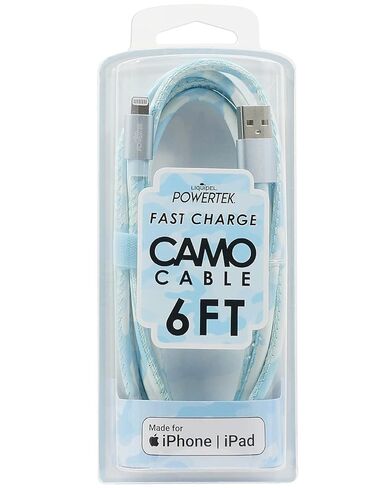 LIQUIPEL Powertek Camo MFi معتمد USB إلى شاحن Lightning، كابل 6 أقدام متوافق مع iPhone وiPad والمزيد (أزرق) in Kuwait