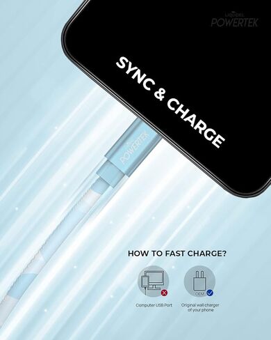 LIQUIPEL Powertek Camo MFi معتمد USB إلى شاحن Lightning، كابل 6 أقدام متوافق مع iPhone وiPad والمزيد (أزرق) in Kuwait