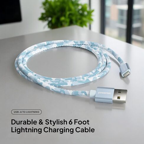 LIQUIPEL Powertek Camo MFi معتمد USB إلى شاحن Lightning، كابل 6 أقدام متوافق مع iPhone وiPad والمزيد (أزرق) in Kuwait