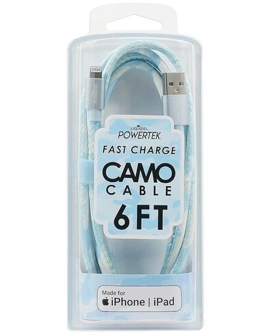 LIQUIPEL Powertek Camo MFi معتمد USB إلى شاحن Lightning، كابل 6 أقدام متوافق مع iPhone وiPad والمزيد (أزرق) in Kuwait