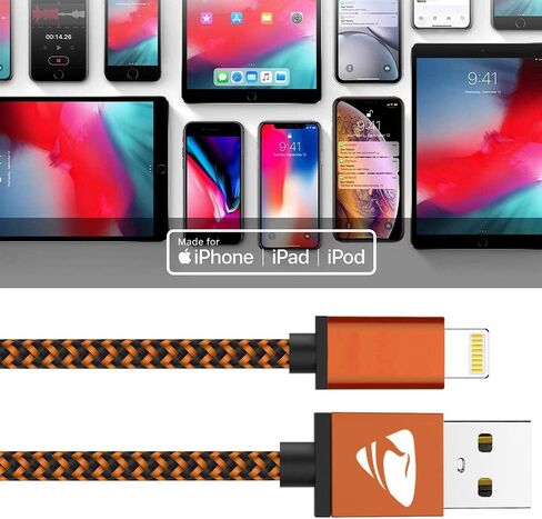 شاحن Aioneus iPhone، [معتمد من MFi] 3 حزم (6أقدام) كابل Lightning، كابل iPhone للشحن السريع المضفر من النايلون متوافق مع iPhone 13 12 11 Pro Max XR XS X 8 7 6 Plus SE in Kuwait