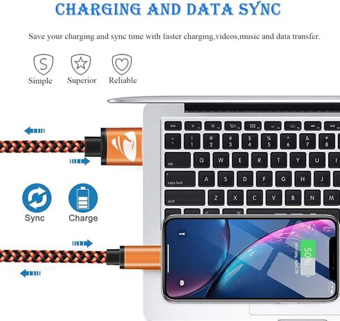شاحن Aioneus iPhone، [معتمد من MFi] 3 حزم (6أقدام) كابل Lightning، كابل iPhone للشحن السريع المضفر من النايلون متوافق مع iPhone 13 12 11 Pro Max XR XS X 8 7 6 Plus SE in Kuwait