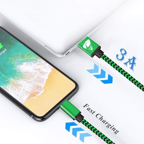 شاحن Aioneus iPhone، [معتمد من MFi] 3 حزم (6أقدام) كابل Lightning، كابل iPhone للشحن السريع المضفر من النايلون متوافق مع iPhone 13 12 11 Pro Max XR XS X 8 7 6 Plus SE in Kuwait