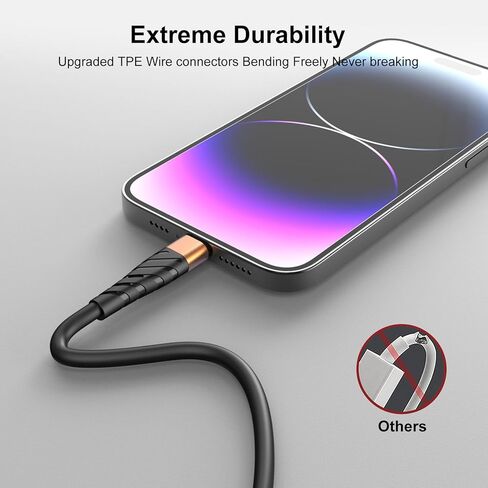 6FT MFi Certified Fast Charging Cable, USB A to ightniing Cord, Quick Power Delivery for Phone 14/13/12/11/Pro/Max - Oranger in Kuwait